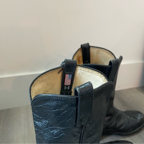 Dan Post Black Leather Western Cowboy Boots — W10 / M9D — Made in USA - Picture 2 of 14